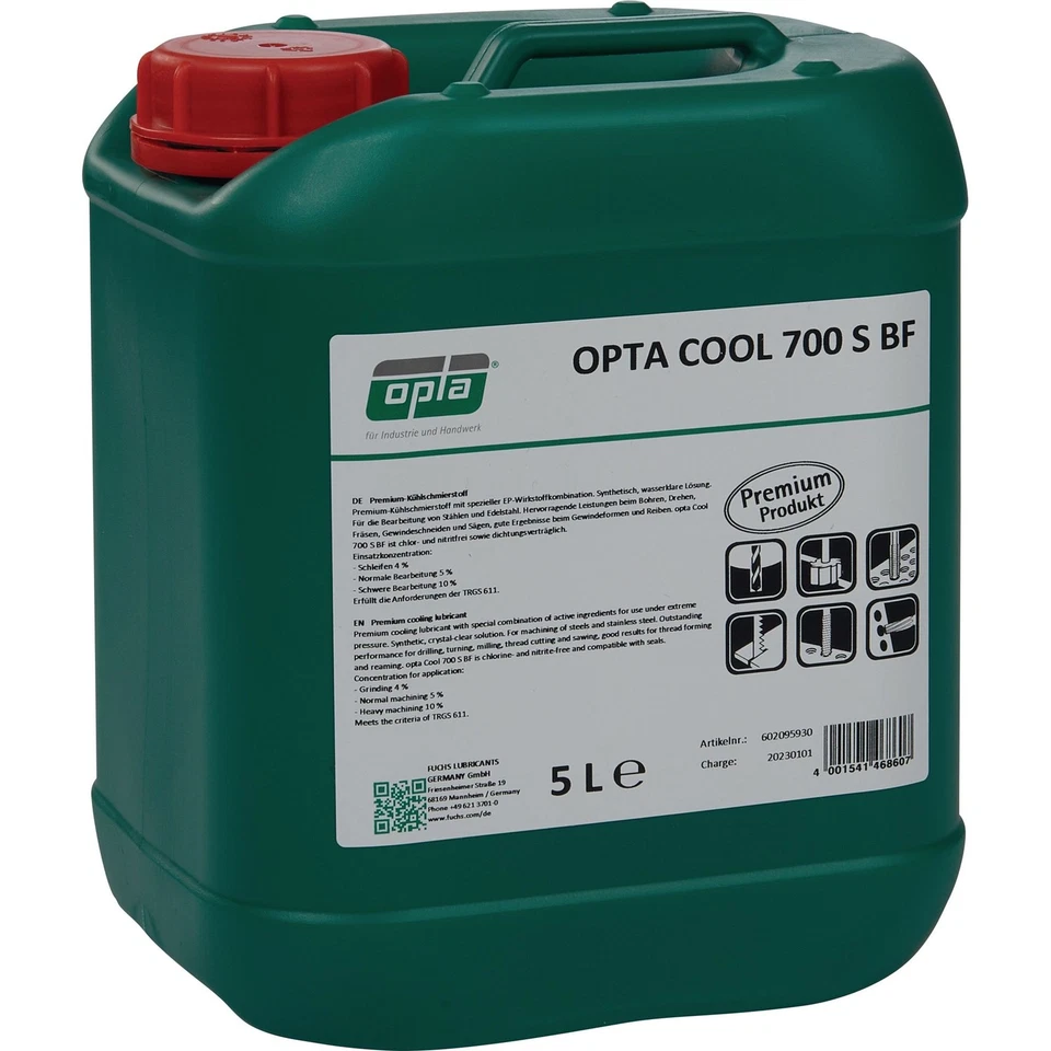 FUCHS LUBRICANTS GERMANY GMBH Premium Kühlschmierstoff Cool 700 S BF wassermischbar 5l Kanister OPTA Bohröl