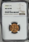 1954-S Lincoln Wheat Cent Penny 1C NGC MS66 RD San Francisco Mint BU Coin