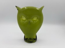 Vintage Viking Glass Green Owl Figurine Paperweight 4" Tall MCM