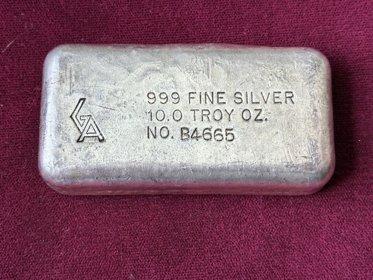 Vintage Golden Analytical (GA) Poured 10 oz .999 Fine Silver Loaf