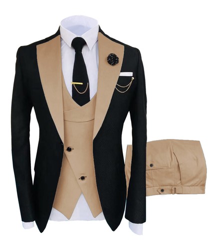 Men's 3 Piece Suits Slim Fit Tuxedo Groomsmen Bestman Wedding Blazer+Vest+Pants - Picture 33 of 39