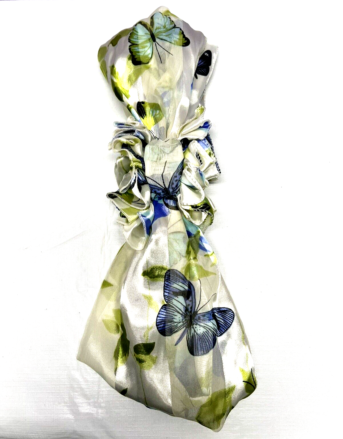 Vintage Butterfly Blue Green Scarf with Matching Hair Clip 60