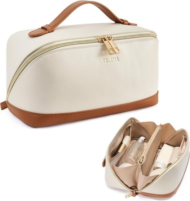 Telena Large Capacity Water Resistant PU Leather Makeup Bag for Travel