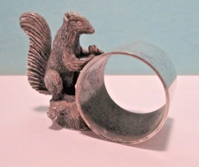 Antique Victorian Napkin Ring Squirrel on Stump Eating Nut