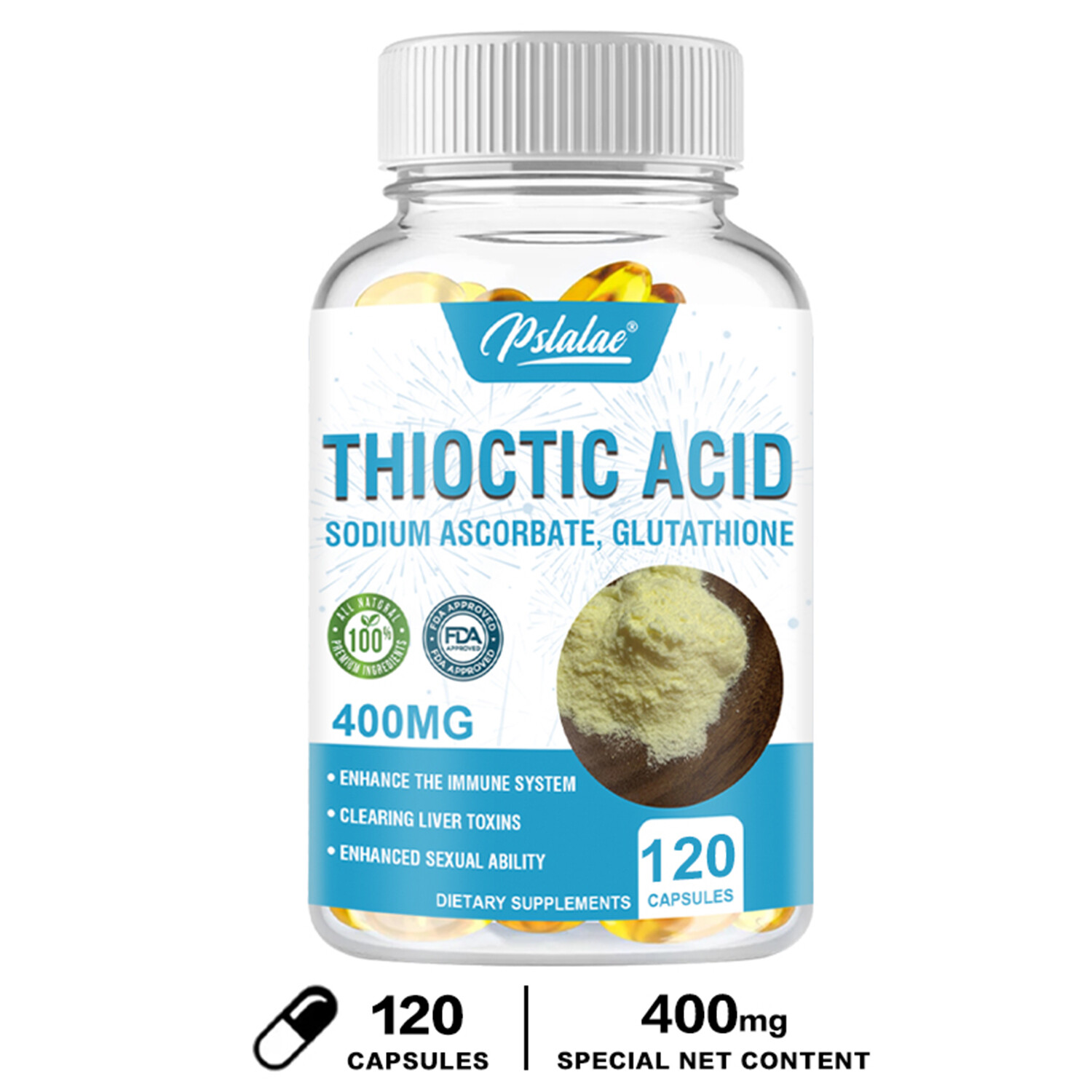 120pcs Thioctsäure 400mg – Antioxidantien, Hautgesundheit, Leber-Entgiftung