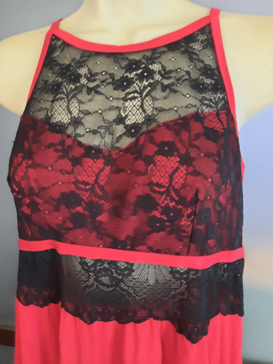 SOMA Pajamas Nightie Lounge Wear M Black Red Lace Short Strappy