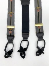Mens Braces Suspenders Eagle Sheild Design Straps Brass Clamps Button Tabs