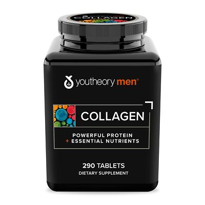 Youtheory Kollagen für Herren 290 Kappen Mit Biotin, Vitamin C & 18 Aminosäuren
