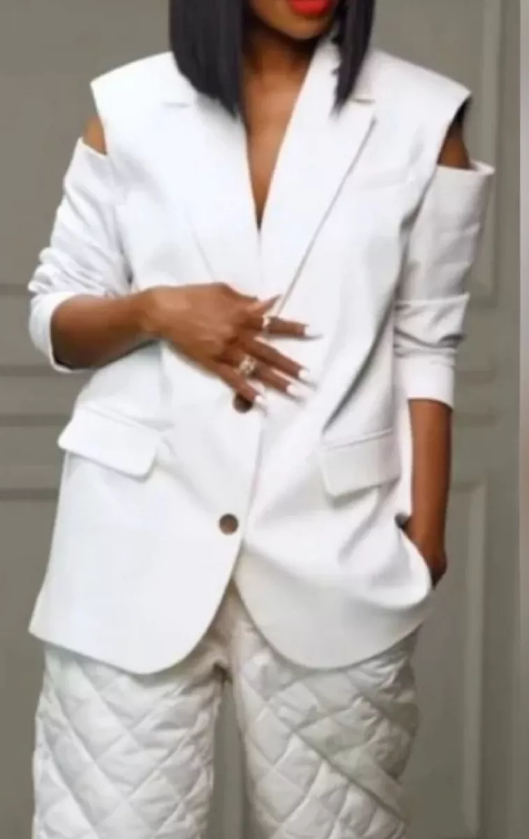 Future Collective Ecru Cold Shoulder 2 Button Front Blazer NWT