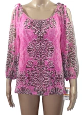 INC International Concepts Pink Blouse Long Sheer Sleeves Cold Shoulder NWT S