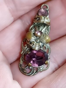 Antique Etruscan Revival Art Nouveau Purple Glass Pendant Czechoslovakia Silver 