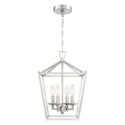 Hukoro Alfa 12 in. 4-Light Brushed Nickel Finish Caged Pendant Light