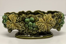 Vintage Ceramic Majolica Green Grapes Fruit Vase Planter 7.5”x 3”x 3”