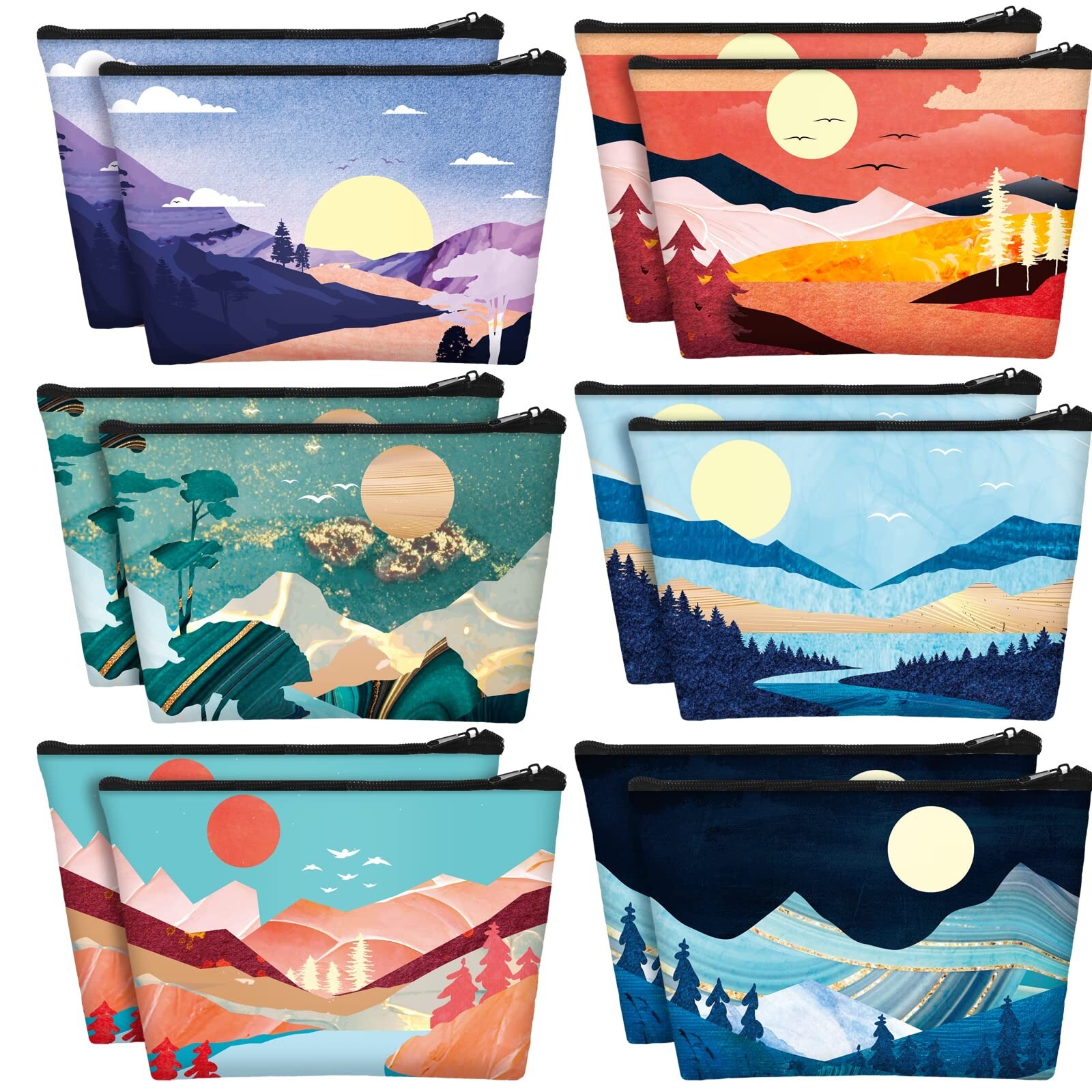 Sweetude 12 Pcs Mountain Makeup Bag Portable Travel Cosmetic Bag Cute Zipper ...