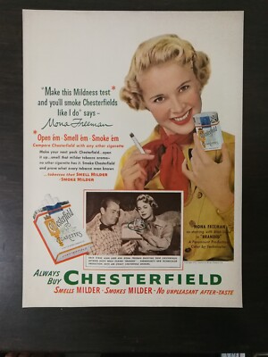 Vintage 1951 Chesterfield Cigarettes Mona Freeman Full Page Color Ad