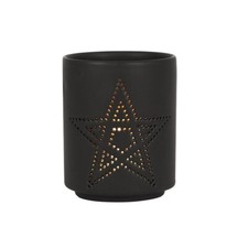 Image of Black Pentagram Ceramic Cut Out Candle Tealight Holder, Goth, Wiccan, Pagan