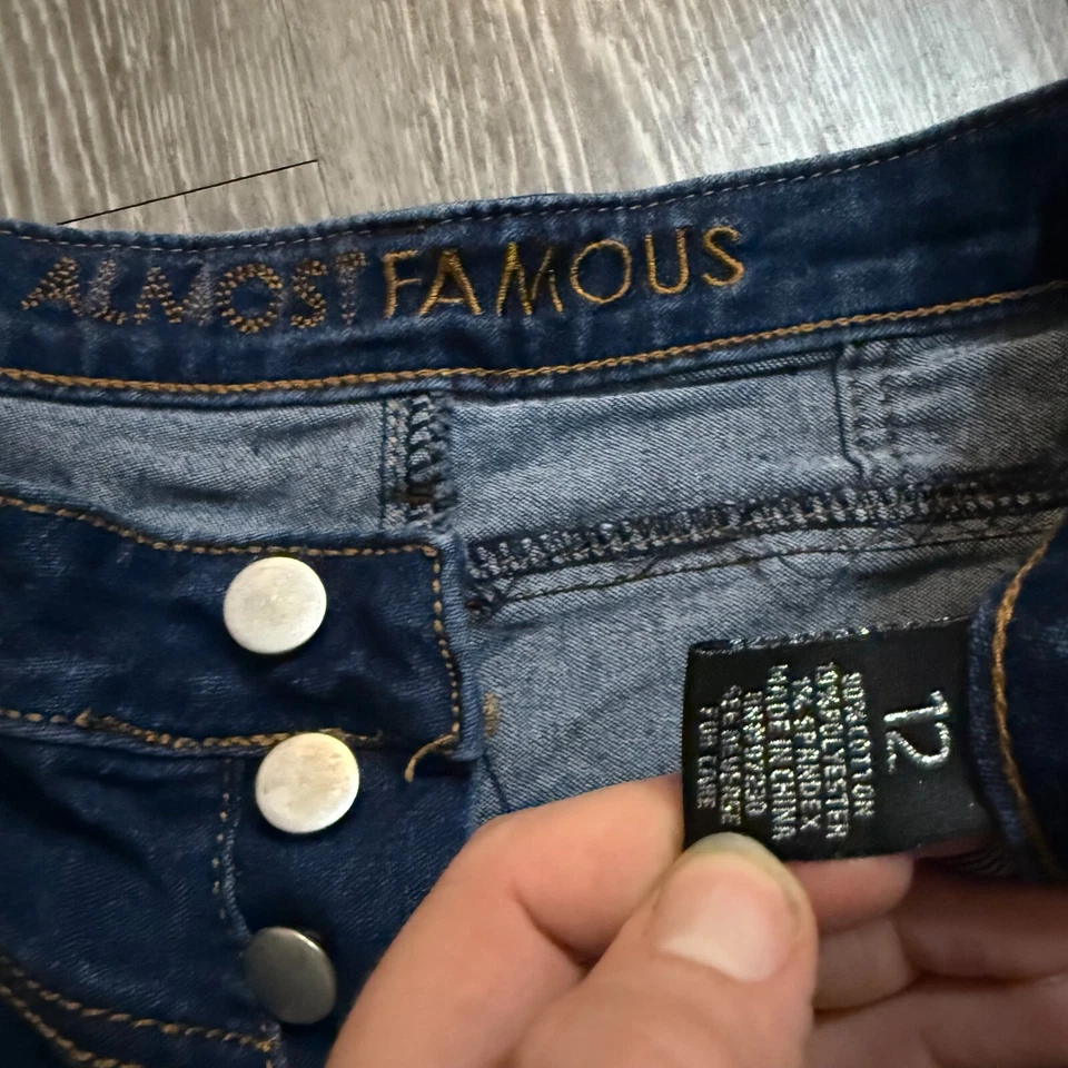 Almost Famous Women's Size 12 Blue Dark Wash Button Fly Denim Jeans - Image 2 of 4