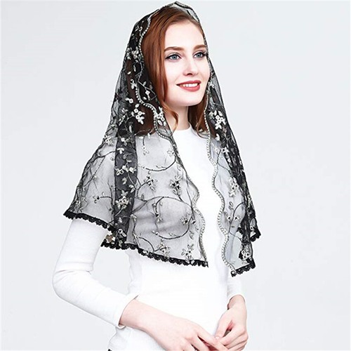 New Floral Embroided Lace Mantilla Chapel Veils for Church HeadCover Latin Mass - Picture 12 of 16