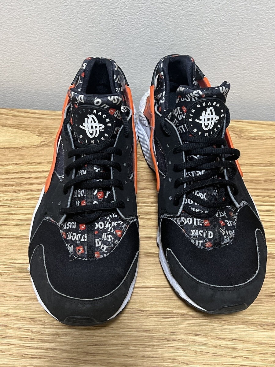 Mens Nike 'Air Huarache' Just Do It Black Orange Logos Shoes