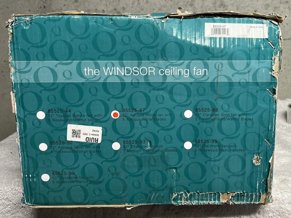 Quorum WINDSOR 52" 5-Blade Indoor Ceiling Fan Antique White 3-Speed #85525-67 - Image 3 of 4