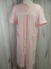 Vintage USA Womens Medium Seersucker Robe Housecoat Striped Pockets Pink Pajama