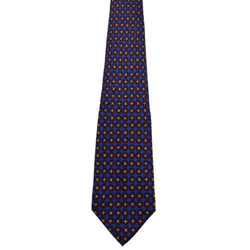 Corbata de seda vintage Polo Ralph Lauren azul con patrón geométrico rojo dorado - Imagen 2 de 9