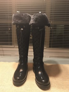black patent quilted knee high boots