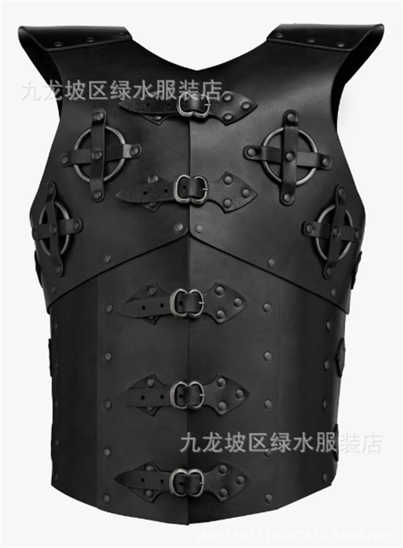 Medieval Leather Armor Vest Cosplay Hatless War Jacket Riveted