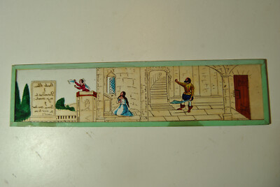 4 Plaques de verre peintes XIX pour lanterne magique