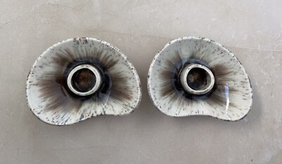 Vintage Atomic Ceramic Candleholders Signed King L Pair MCM Glazed 4.5 x1.5  