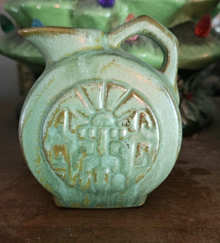Miniature Frankoma Pottery Mayan Aztec  Prairie Green  Pitcher 