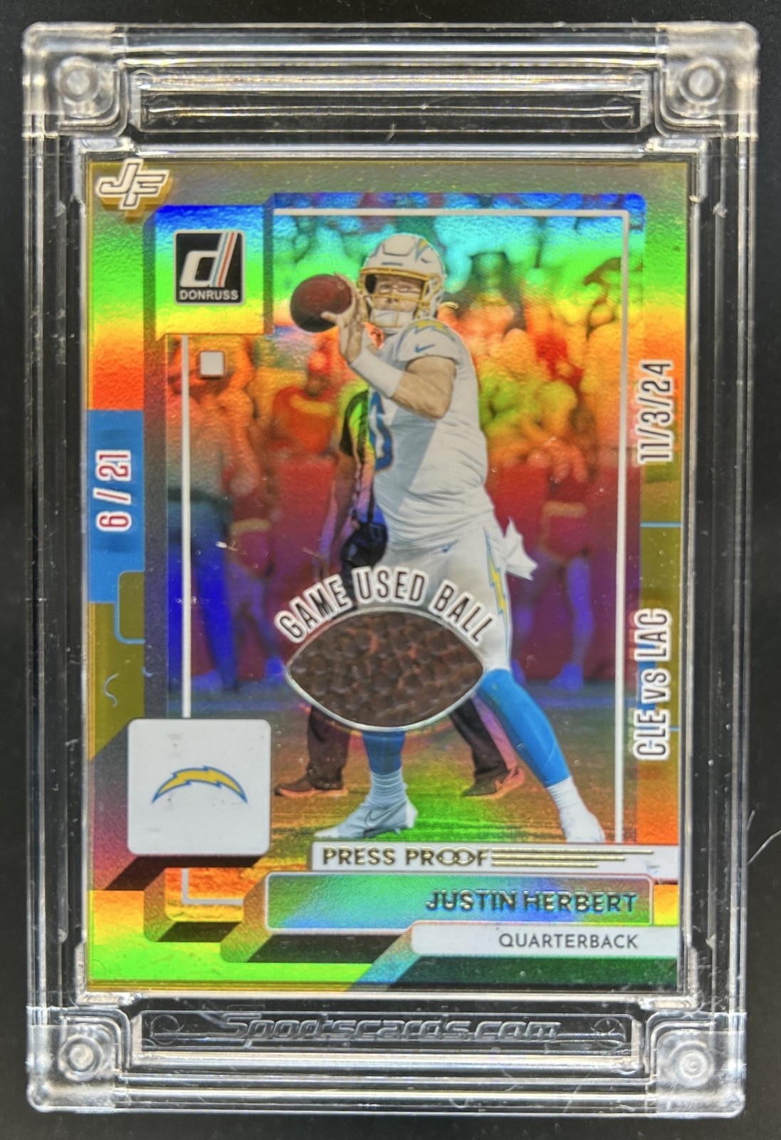 2025 Jersey Fusion Justin Herbert Press Proof Premium Game Used Football #6/21