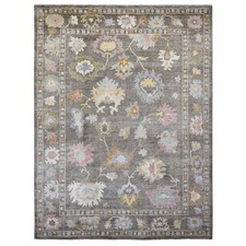 11'10"x15'9" Brown Angora Oushak Leaf Design Hand Knotted All Wool XL Rug R20913