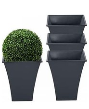 4 x Slate Grey Plant Pots Indoor Outdoor Garden Tall Plastic Flower Planters