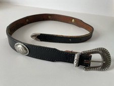 VTG Harley-Davidson Womens XS Black Studded Logo Genuine Leather Belt 22"-26" W