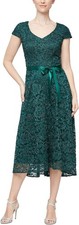 Alex Evenings Dress Tea Length Embroidered Illusion Green sz 12 NEW NWT AE 5