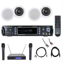 Rockville 1000w Karaoke Bluetooth Amp/Mixer  4 Ceiling Speakers Wireless Mics