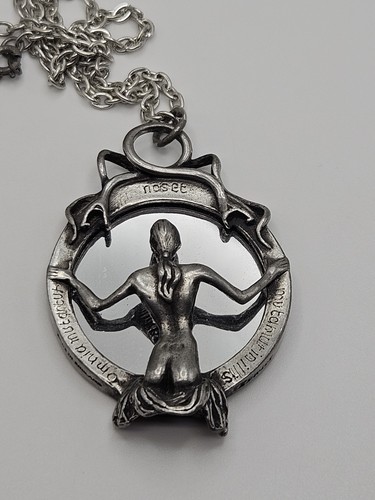 Vintage Alchemy Gothic Speculum Scull Lady Mirrored Pendant Necklace Pewter