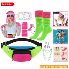 One Size 80s Retro Accessory Kit: Hairband, Fanny Pack  Fishnet Socks