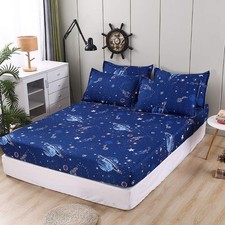 Kids Galaxy Fitted Sheet Boys Girls Outer Space Universe Planet Bed Sheet Set...