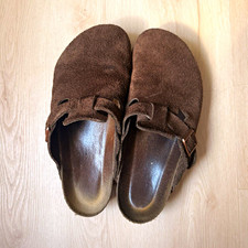 Birkenstock Boston Men’s Brown Suede Slip-On Clog Sandals Buckle US 10.5