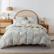 Floral Duvet Cover Sets Queen 100 Cotton Rich Flowers Pattern Green Comforter C