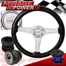 Metallic Black Steering Wheel + Black Extender + Quick Release For 89-98 Maxima