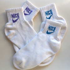 Vintage 90s Nike Quarter Ankle Socks White Turquoise Purple 2 pairs Unisex MED