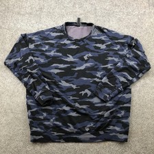 Athleta Sweatshirt Womens Medium Blue Camo Crewneck Pullover Fleece Lined Soft