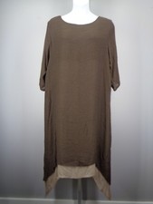 Anself Brown Gauze Layered Midi Dress Plus Sz 5XL Lagenlook Sharkbite Hem New