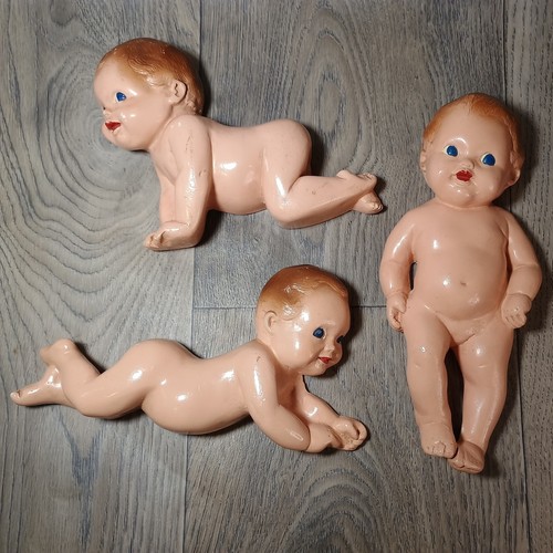Vintage 1945 Plasto Plak Baby Wall Plaques Retro Chalkware Nursery Decor Set