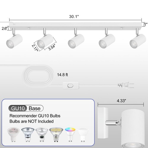 Plug in Track Lighting, LED Track Light Kit, White 5-Light Large Track Lights... - Picture 4 of 9