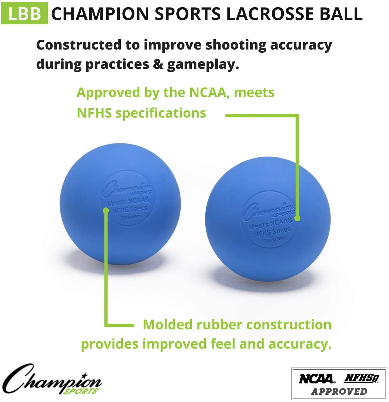 Champion Sports Official Lacrosse Balls - Blue - 12 Pack