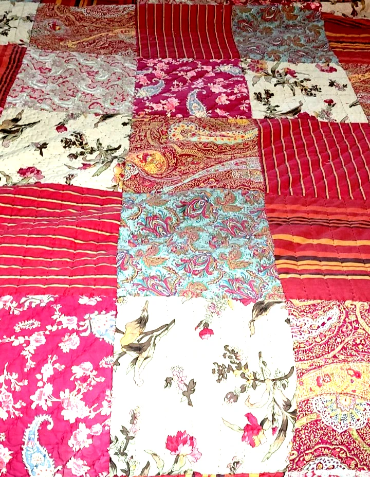 5 PC POTTERY BARN Georgia King Patchwork Quilt Bedspread Rev 4 Sham Red See Desc - Image 2 of 4